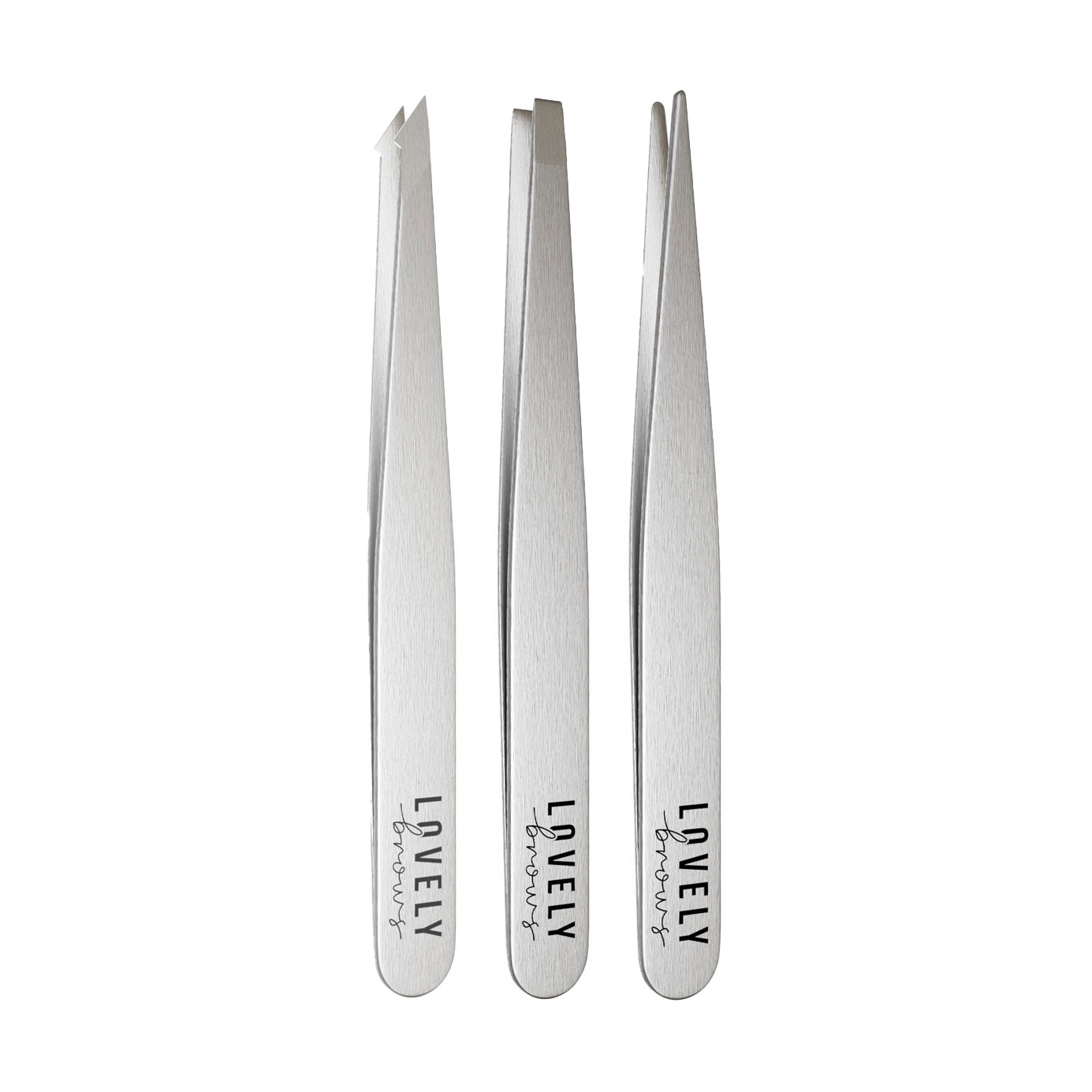 Набір пінцетів для брів Lovely Brows (прямий, 1 шт + скосий, 1 шт + точковий, 1 шт) (LB-n/3)